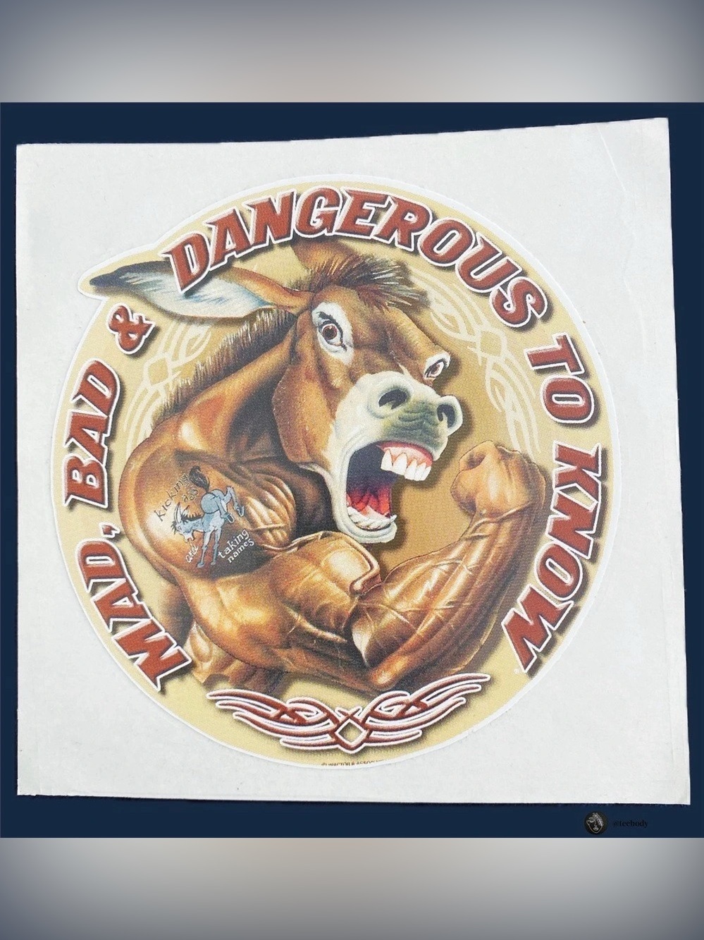 Vintage 90s Vending Machine Sticker Donkey Mad Bad Dangerous Wactor Assoc 5"